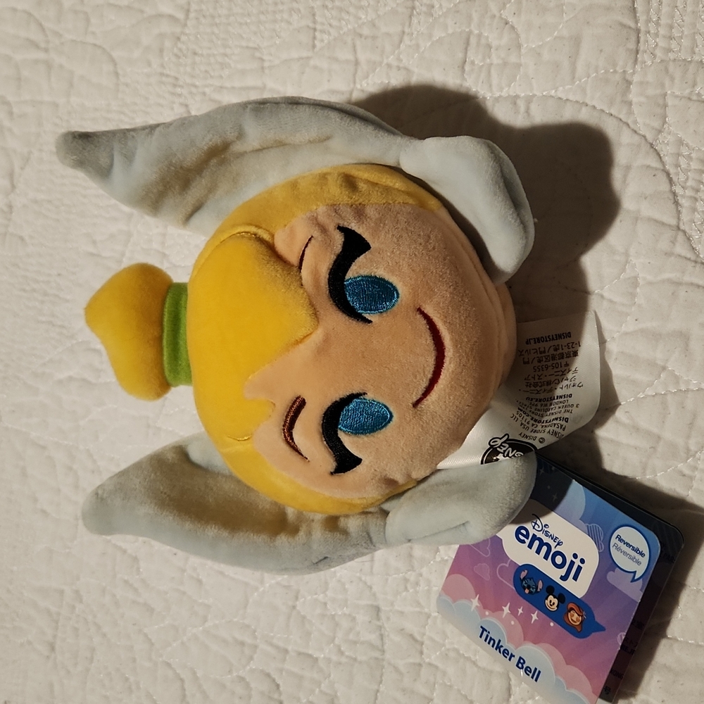 NEW nwt Reversible Disney Tinkerbell plush emoji double sided , 2 emoji face
